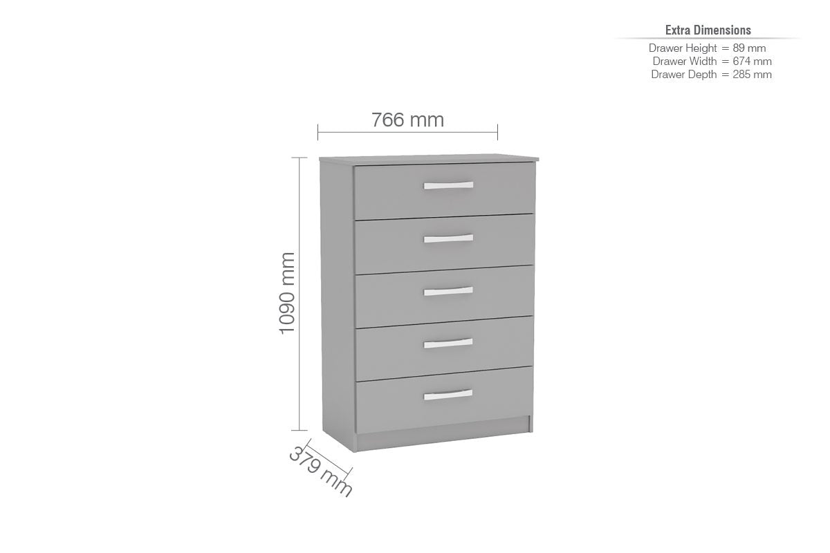 Lynx Grey 5 Drawer Chest