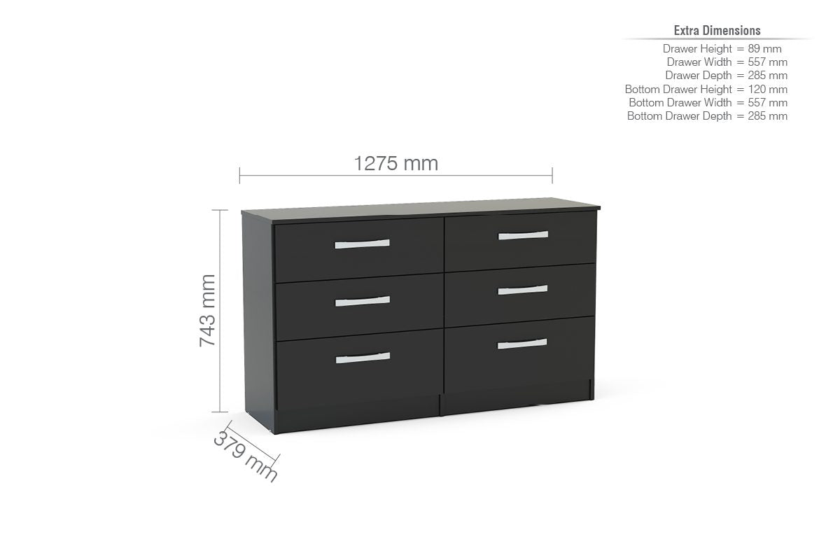 Lynx Black 6 Drawer Chest