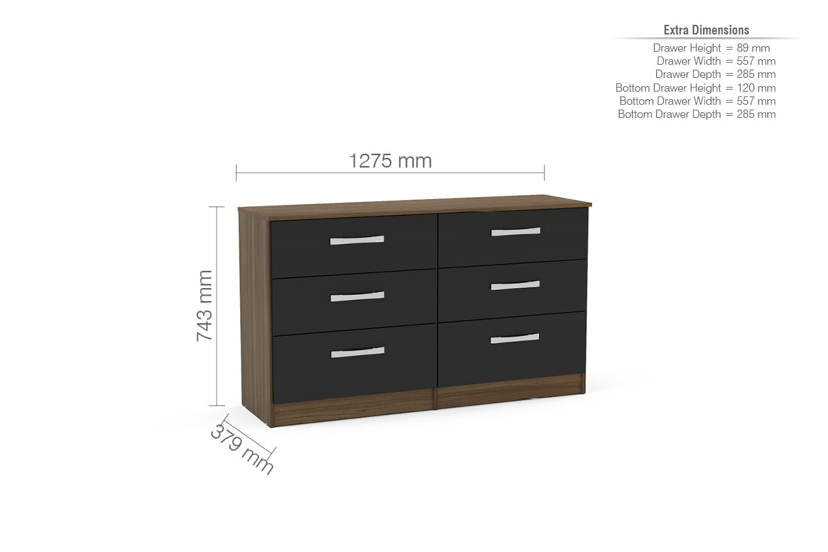 Lynx Walnut & Black 6 Drawer Chest