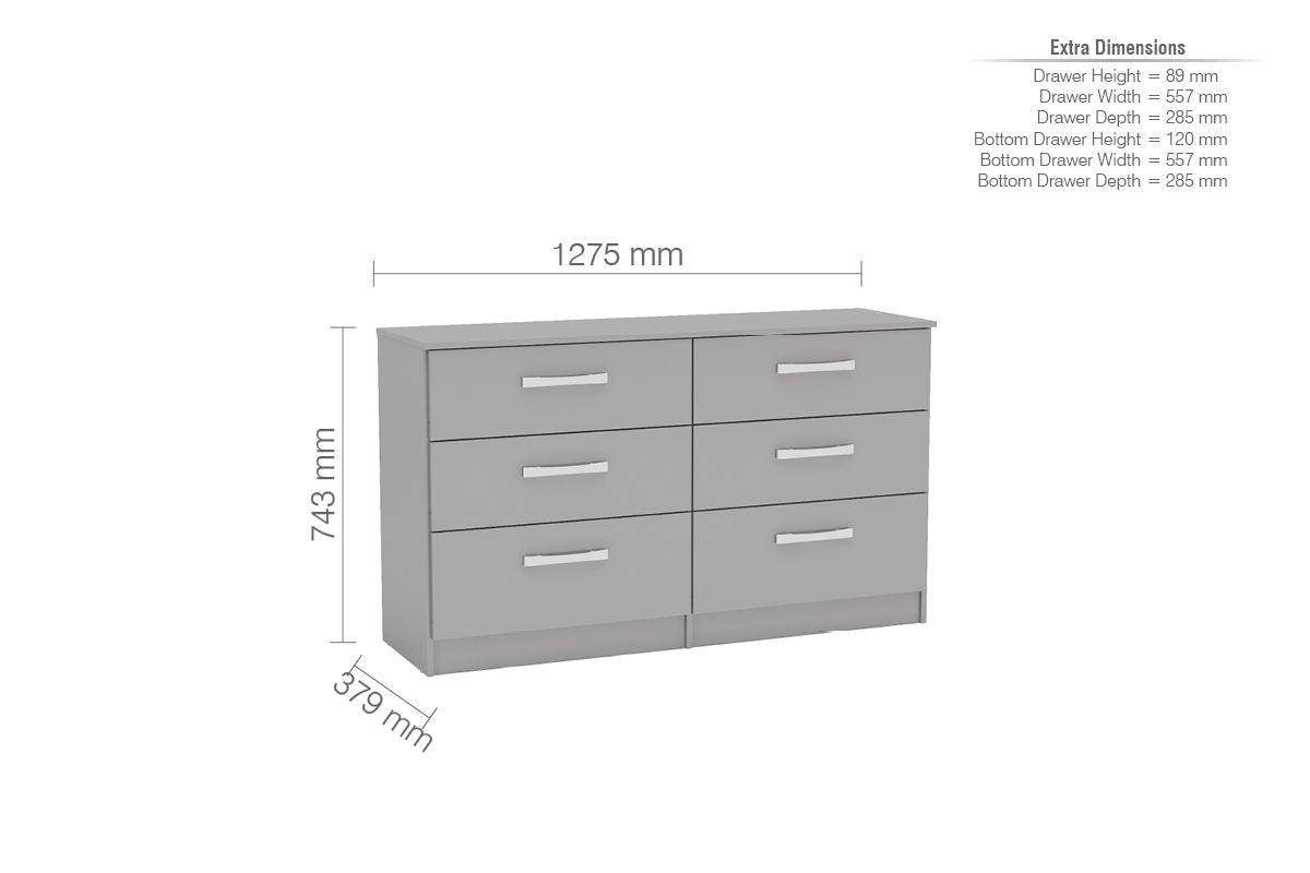 Lynx Grey 6 Drawer Chest