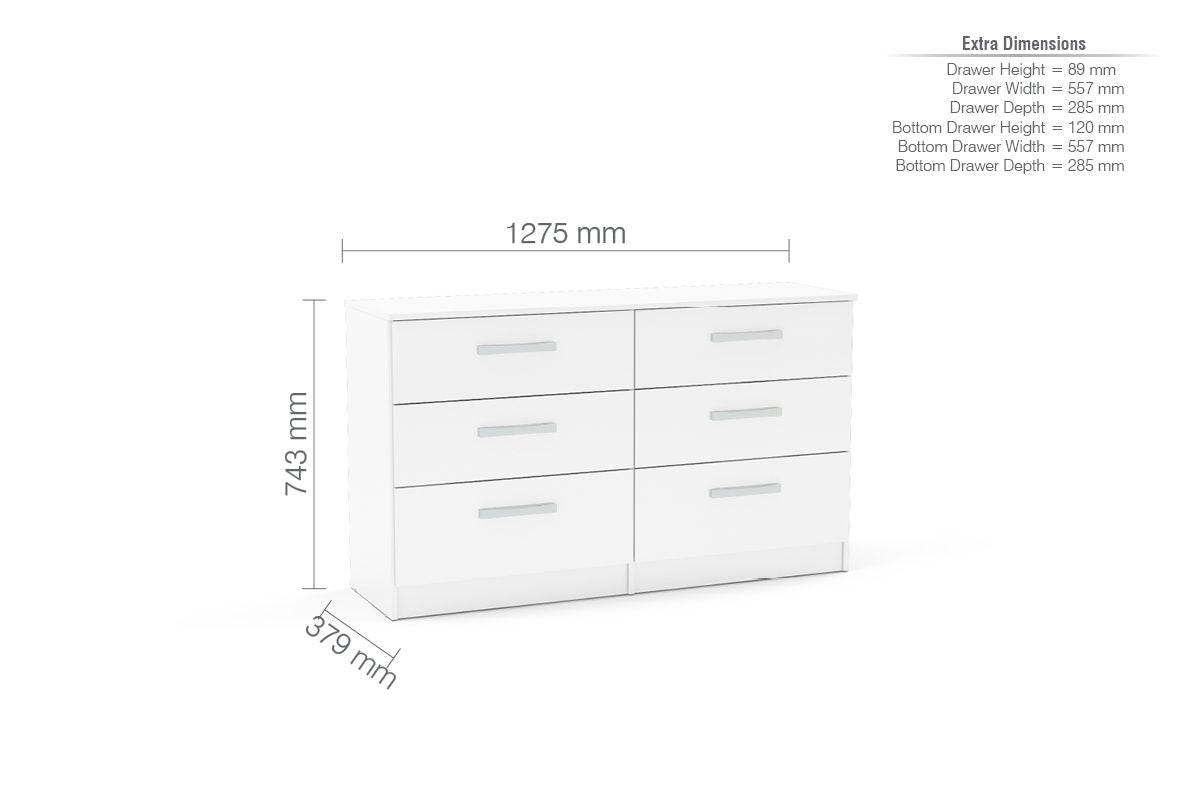 Lynx White 6 Drawer Chest