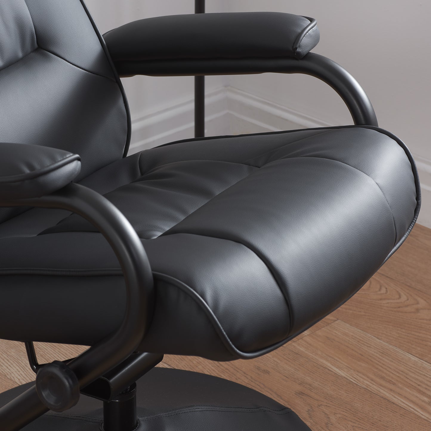 Marazion  Black Leather   Swivel Chair & Footstool