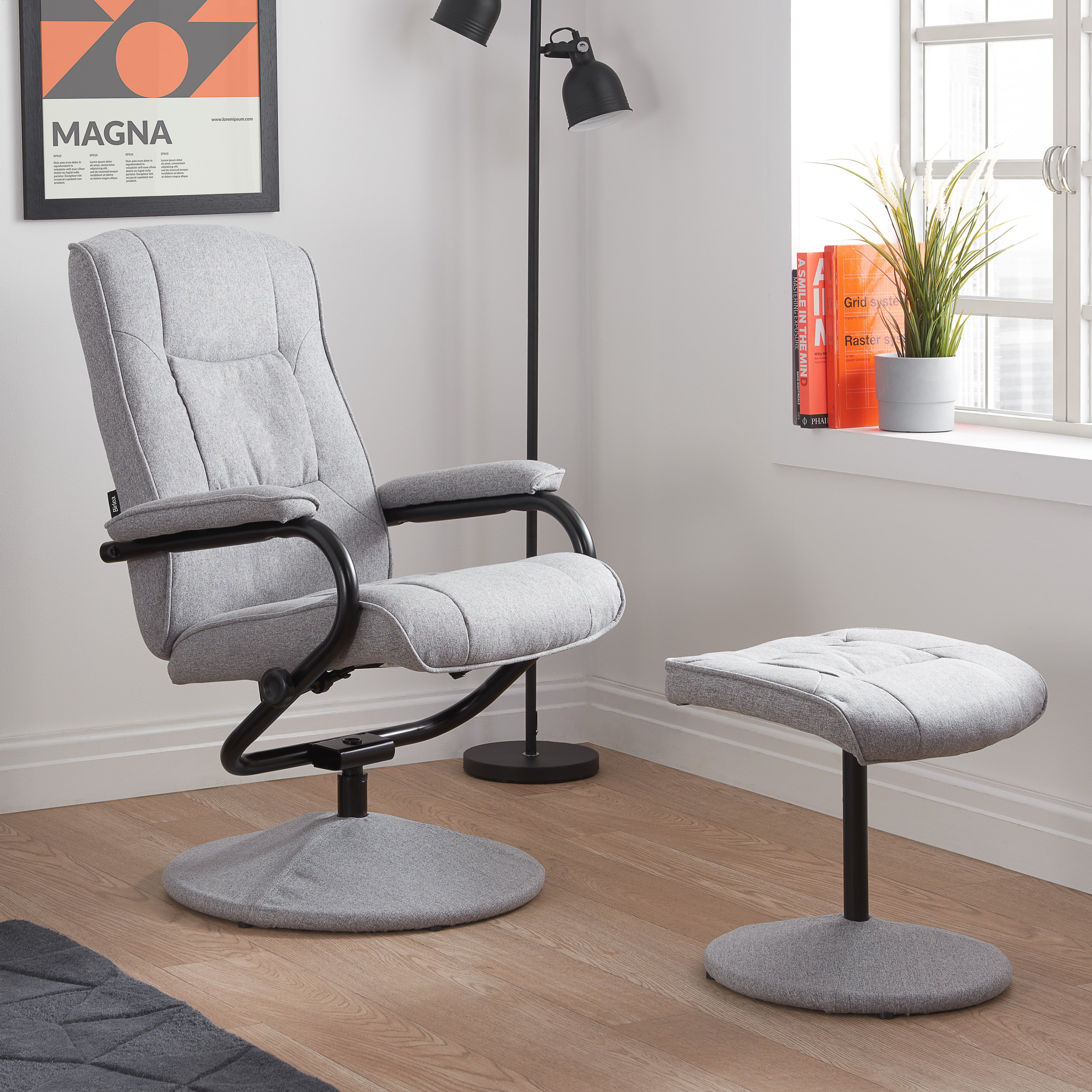 Marazion Grey Fabric Swivel Chair & Footstool