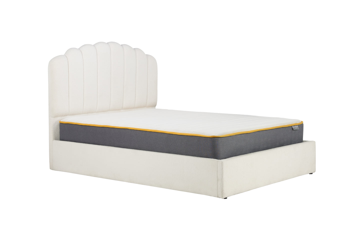 Monaco White Boucle Fabric Ottoman Double Bed