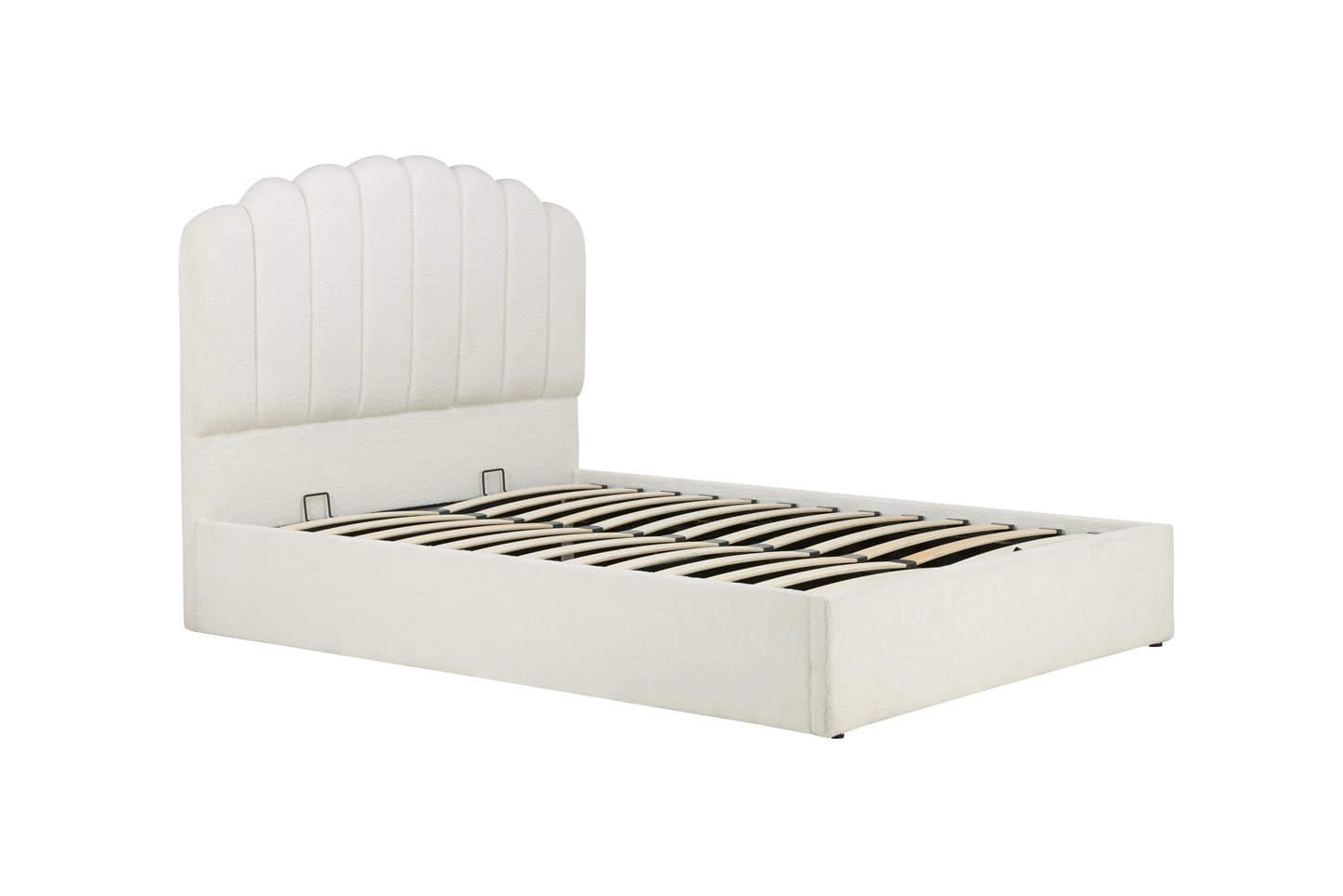 Monaco White Boucle Fabric Ottoman Double Bed