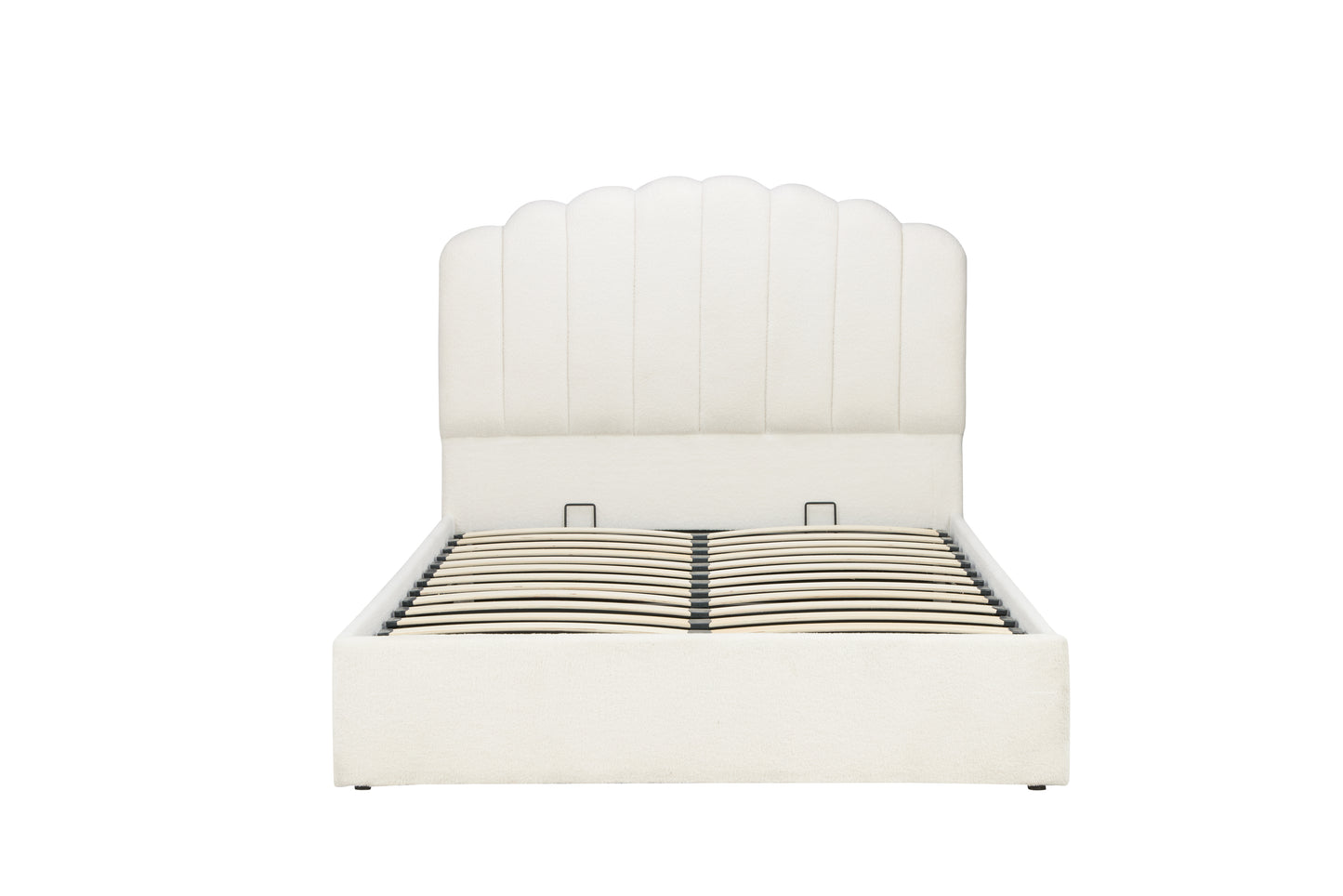 Monaco White Boucle Fabric Ottoman Double Bed