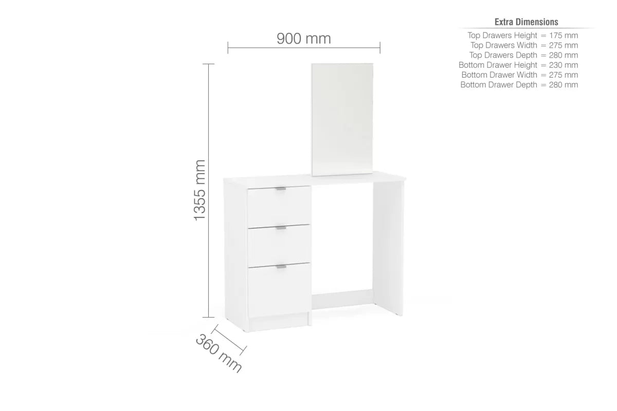 Madison White 3 Drawer Dressing Table & Mirror