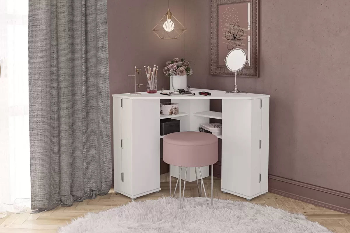 Olivia White Corner Dressing Table With Storage