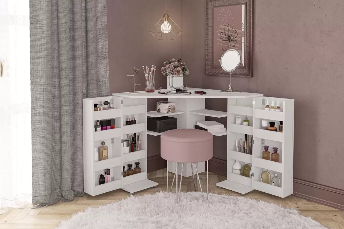 Olivia White Corner Dressing Table With Storage