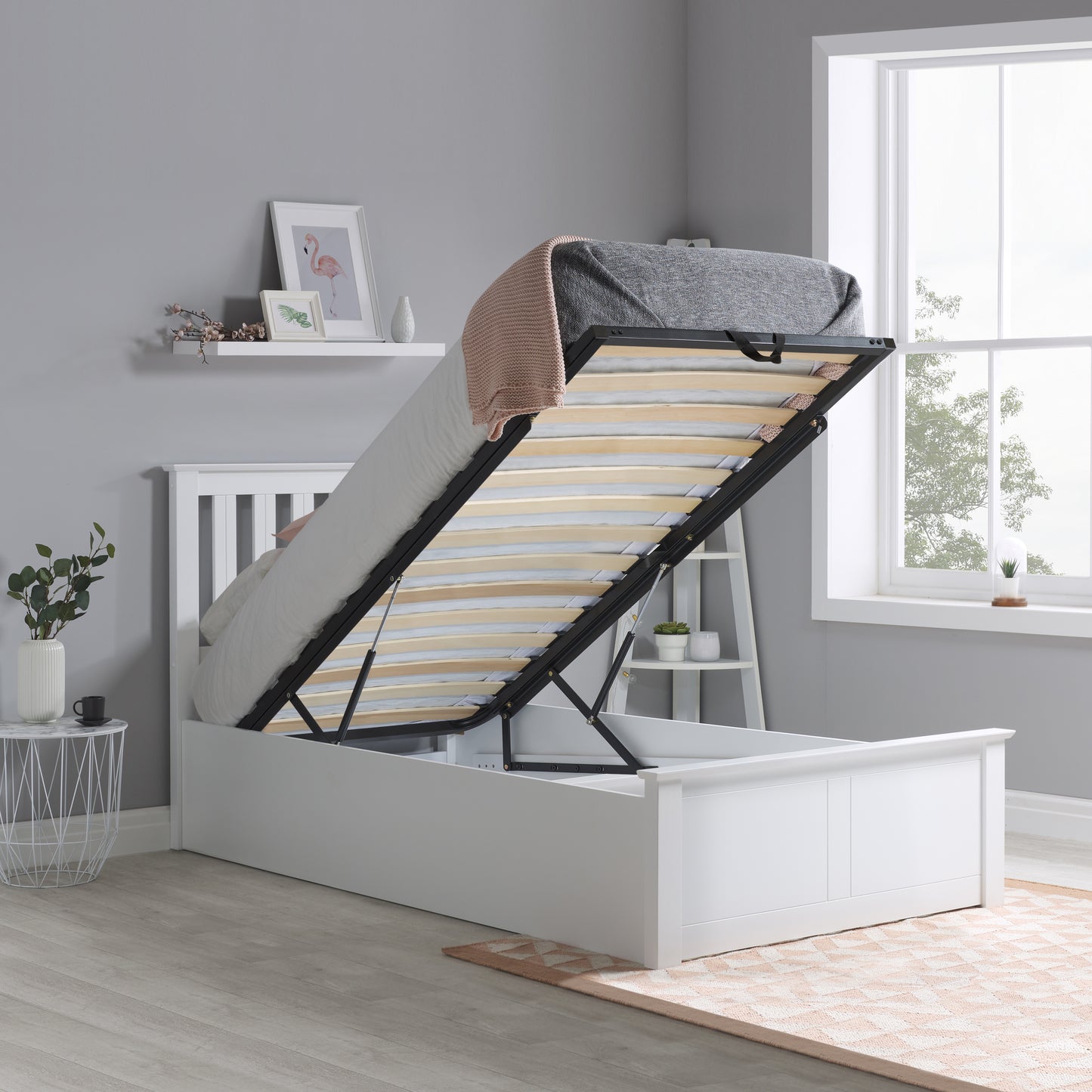 Pheonix White Ottoman Storage Single Bed