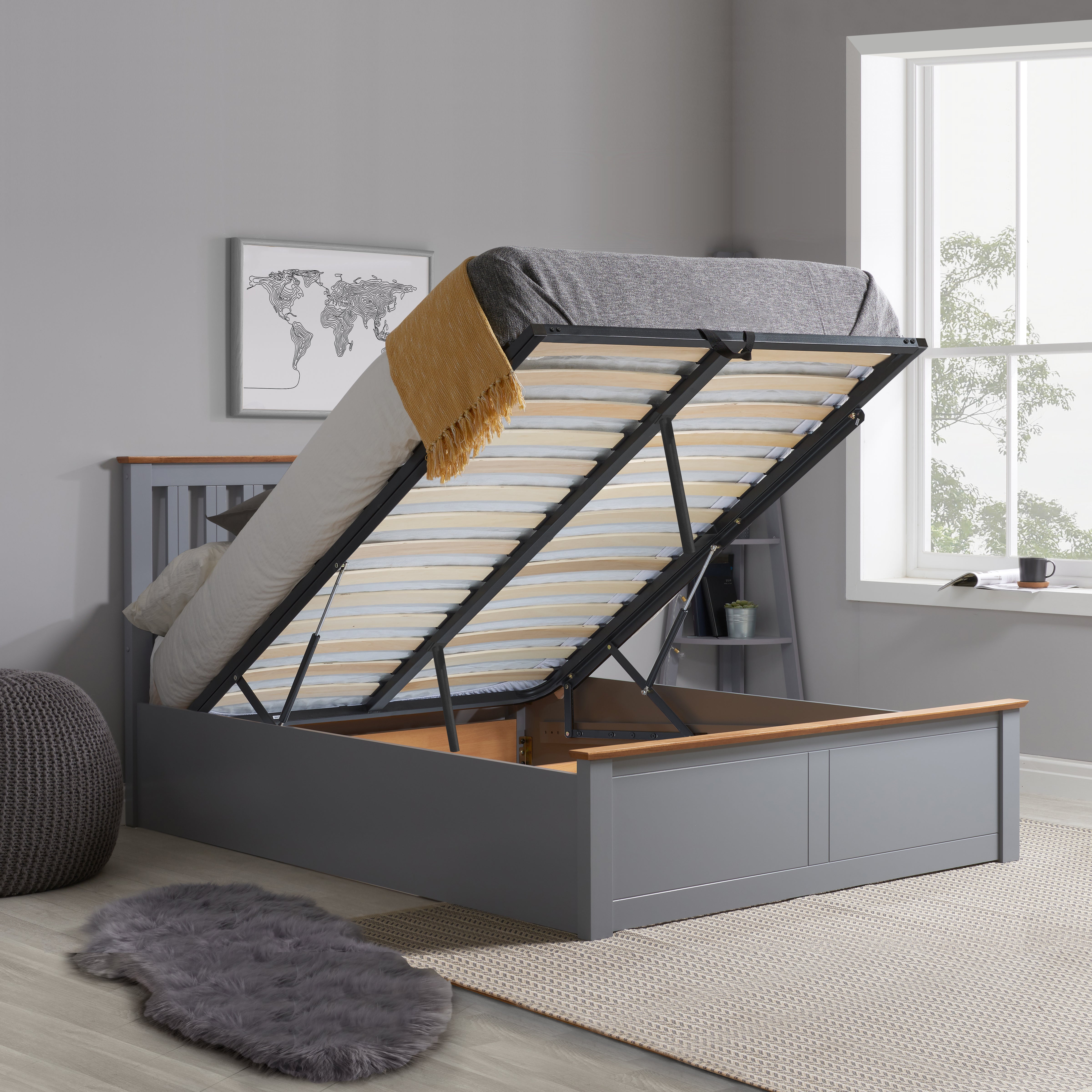 Pheonix Stone Grey Ottoman Small Double Bed