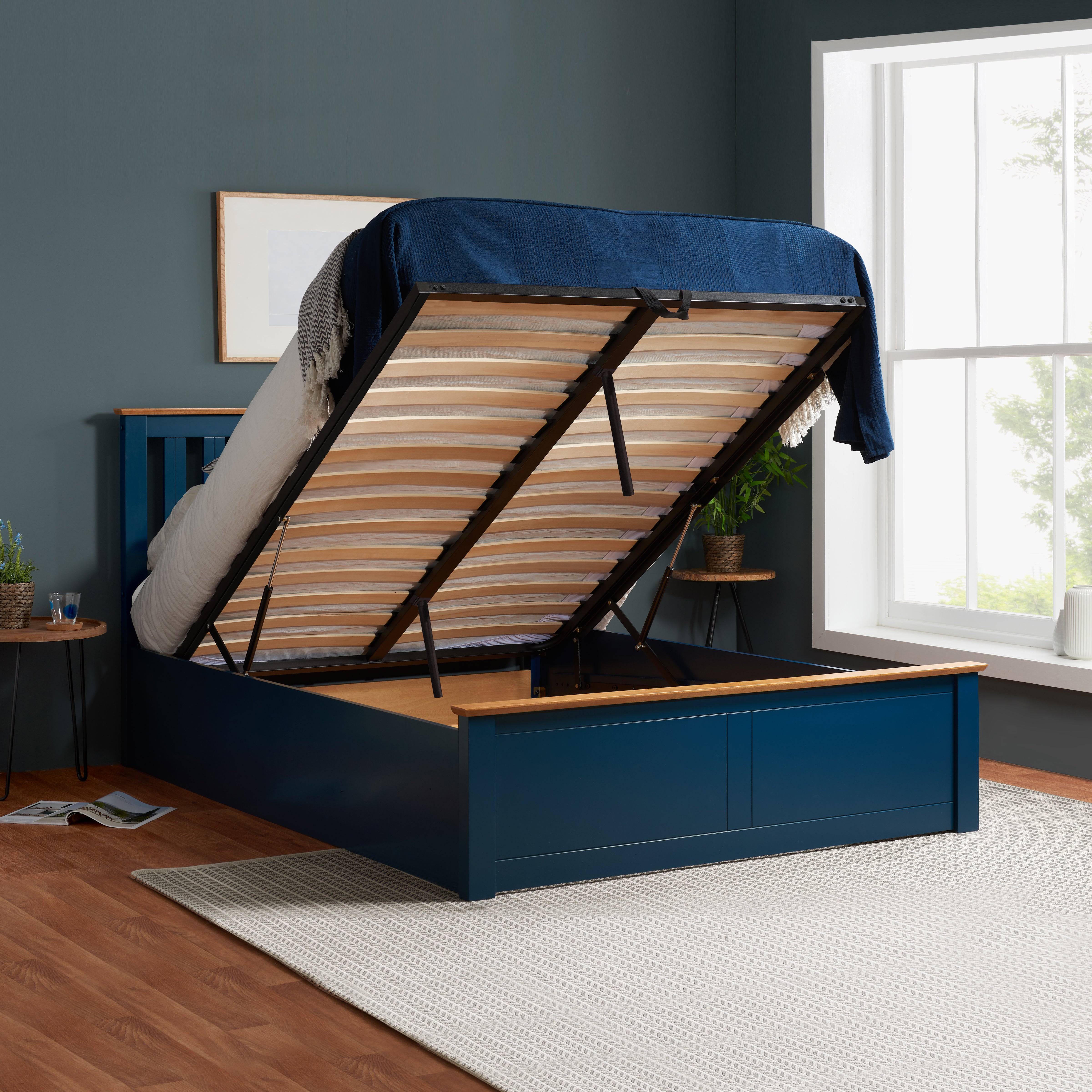 Pheonix Navy Blue Ottoman Small Double Bed