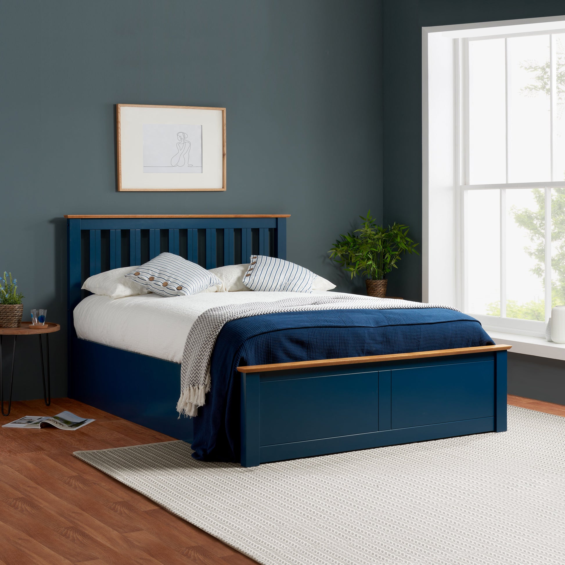 Phoenix Navy Blue King Ottoman Bed