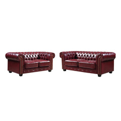 Chesterfield Red Leather Antique 3+2 Seater Sofa Set