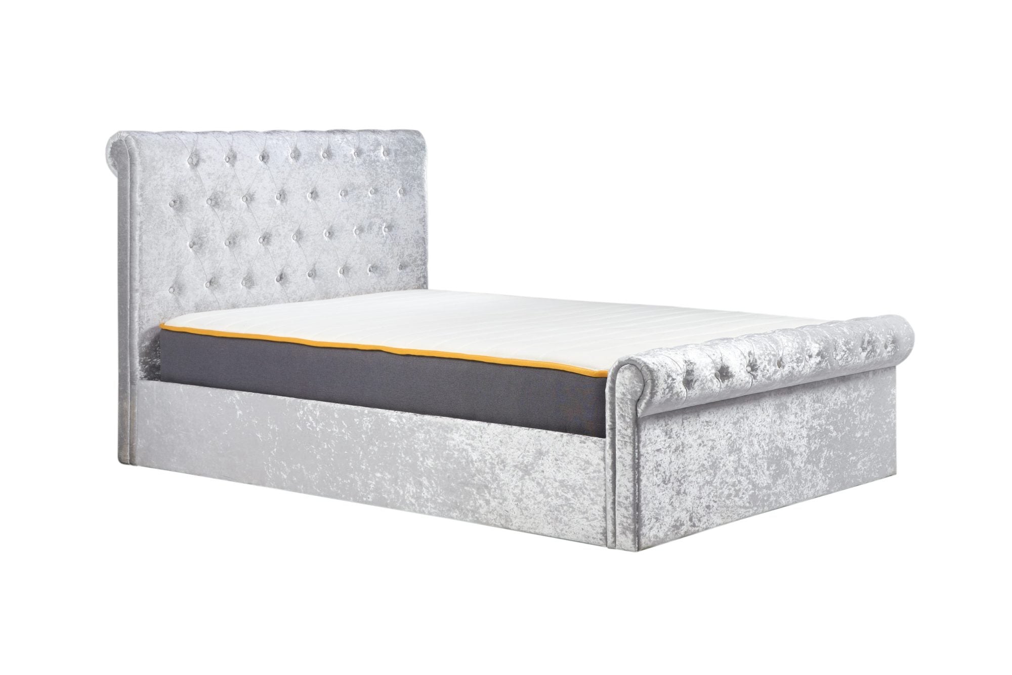 Zienna Steel Crush Velvet Side Ottoman Double Bed