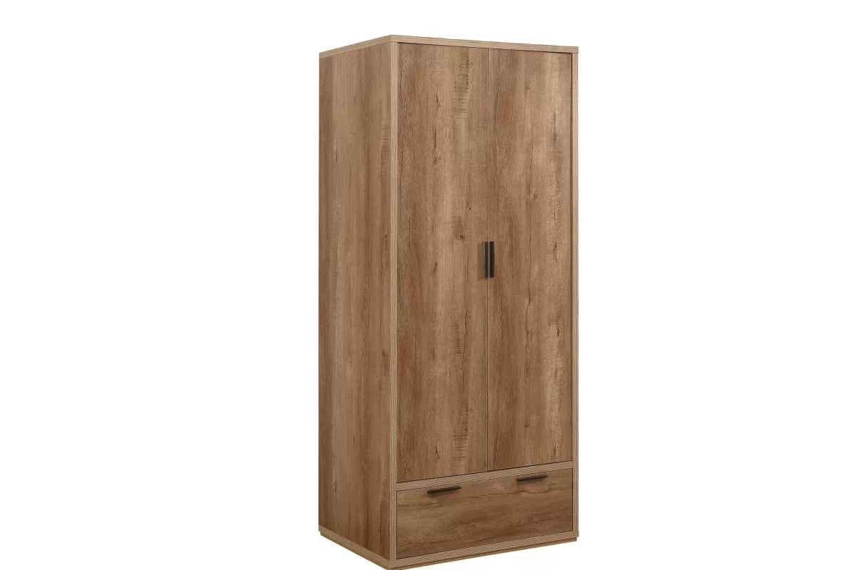 Stockwell Rustic Oak 2 Door 1 Drawer Wardrobe