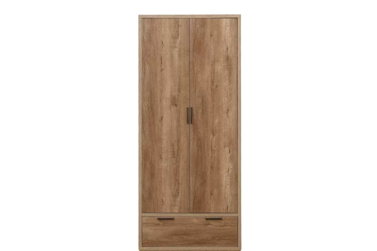 Stockwell Rustic Oak 2 Door 1 Drawer Wardrobe