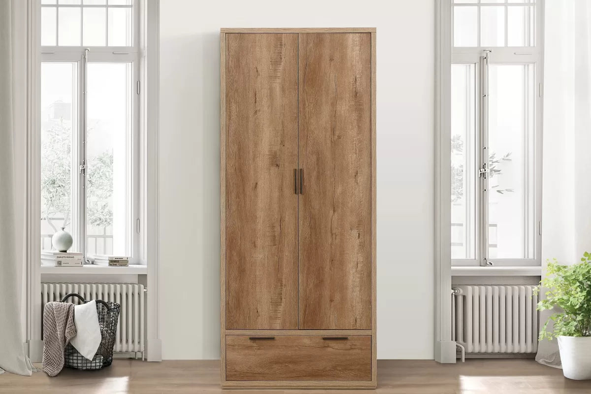 Stockwell Rustic Oak 2 Door 1 Drawer Wardrobe