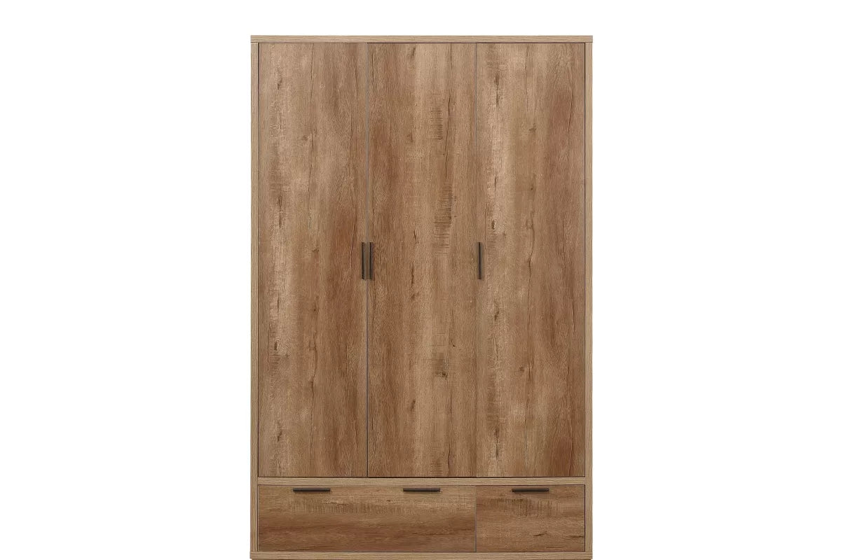 Stockwell Rustic Oak 3 Door 2 Drawer Wardrobe