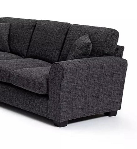 Lisbon Charcoal Flat Weave Fabric Fabric Corner Sofa