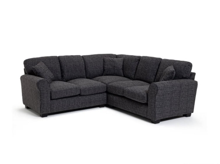 Lisbon Charcoal Flat Weave Fabric Fabric Corner Sofa