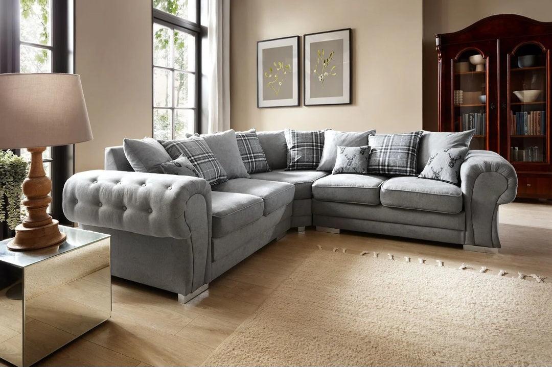 Serona Grey Fabric Scatter Cushions Corner Sofa