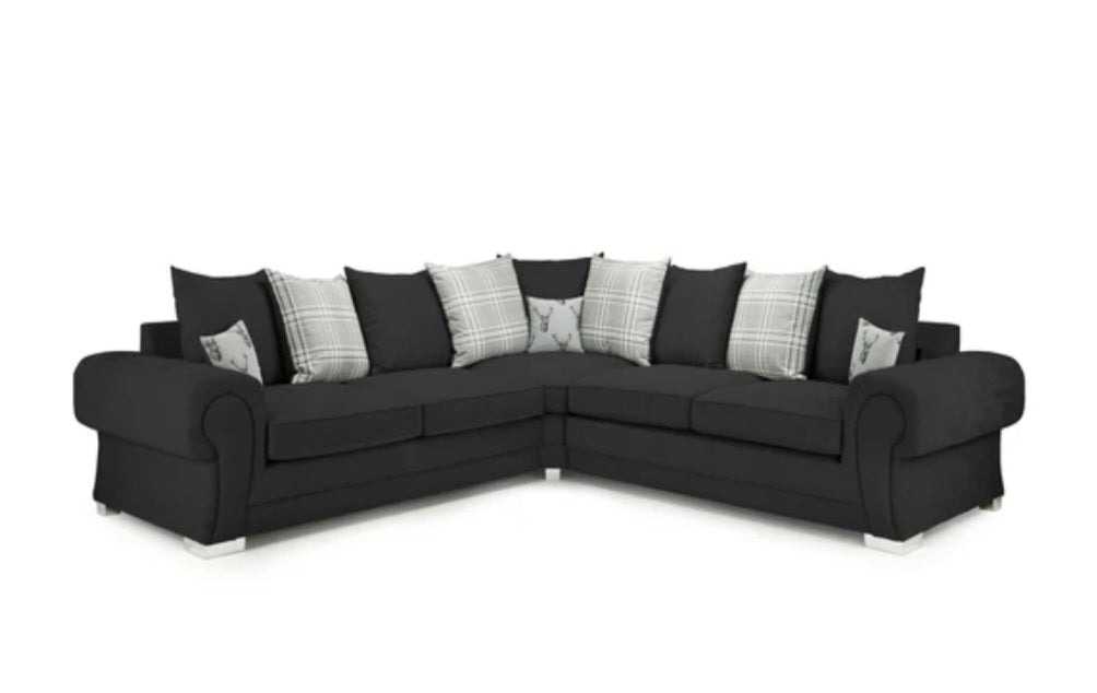 Serona Black Fabric Scatter Cushions Corner Sofa