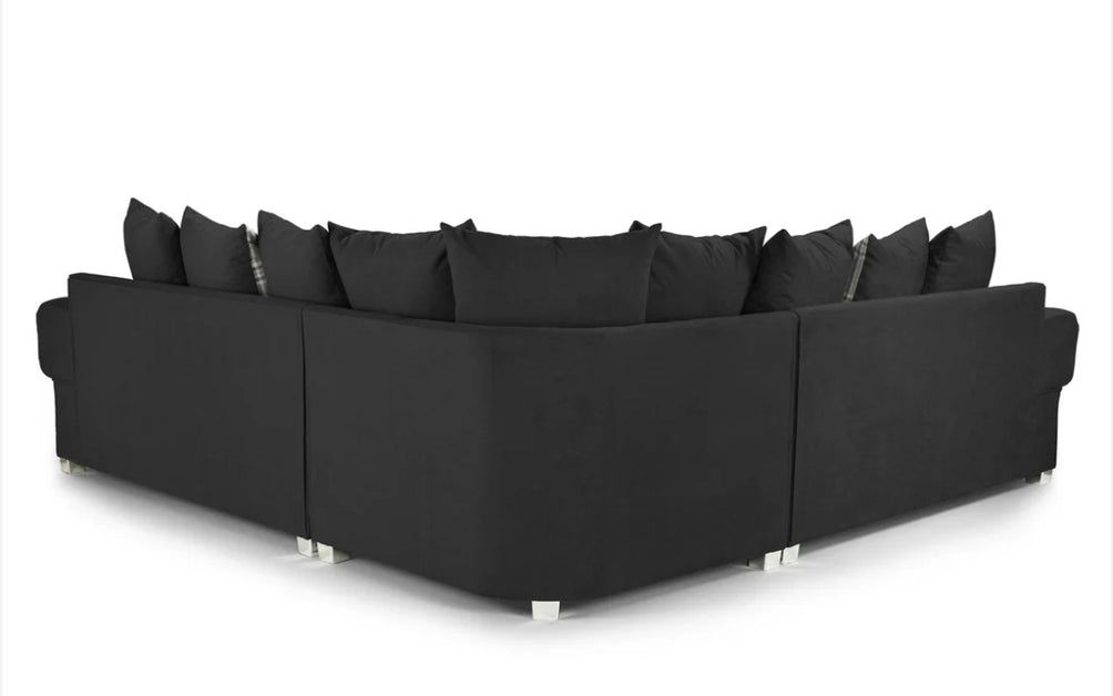 Serona Black Fabric Scatter Cushions Corner Sofa