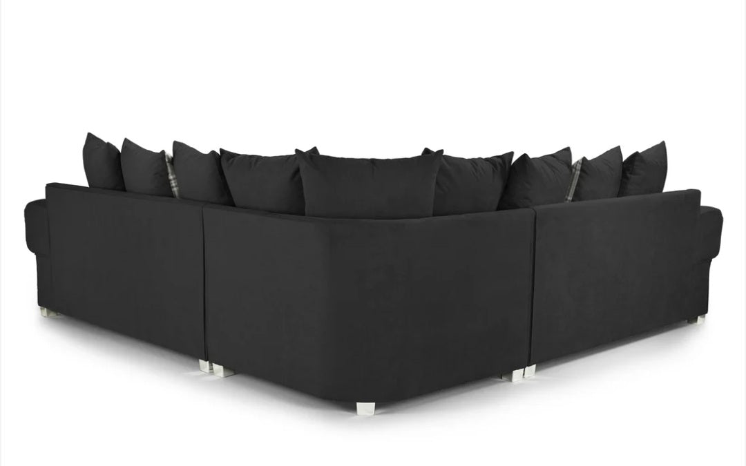 Serona Black Fabric Scatter Cushions Corner Sofa