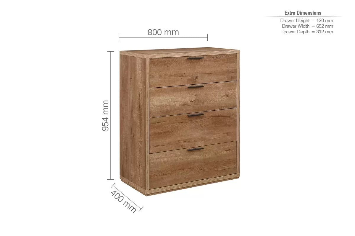 Stockwell Rustic Oak 4 Drawer Chest