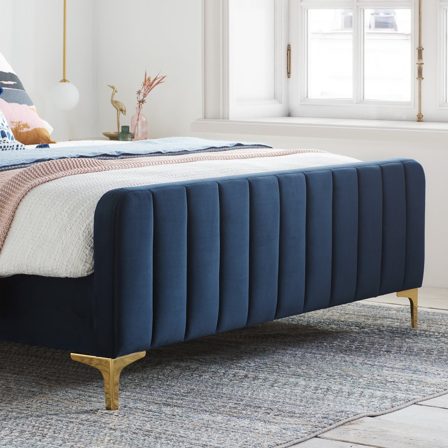 Selsey Midnight Blue Fabric Double Bed