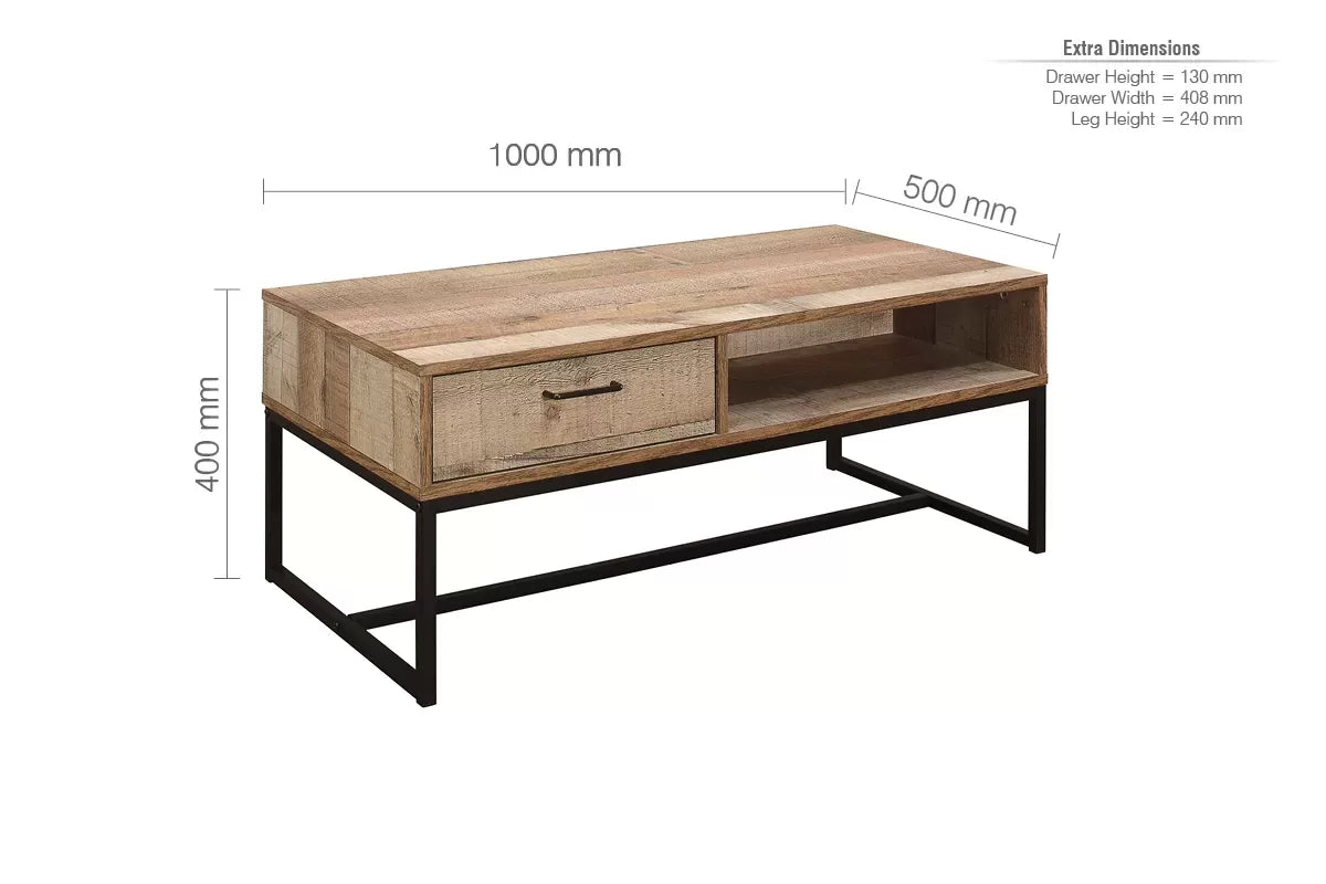 Urban Rustic 1 Drawer Coffee Table