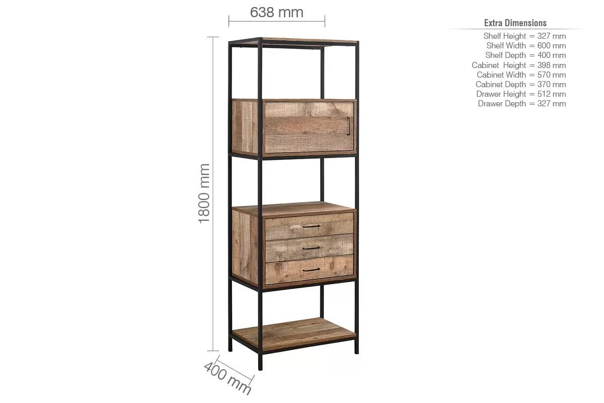 Urban Rustic 3 Drawer Shelving Unit