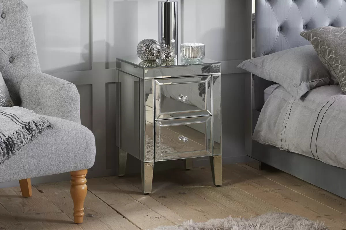 Valencia Mirrored 2 Drawer Bedside