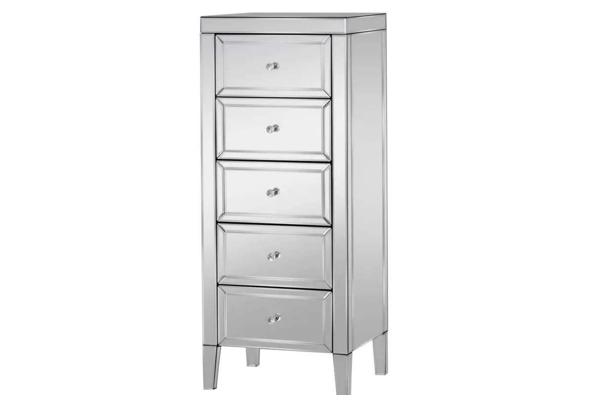 Valencia Mirrored 5 Drawer Narrow Chest