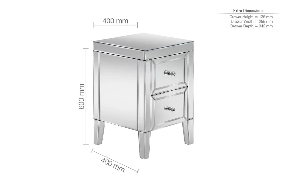 Valencia Mirrored 2 Drawer Bedside