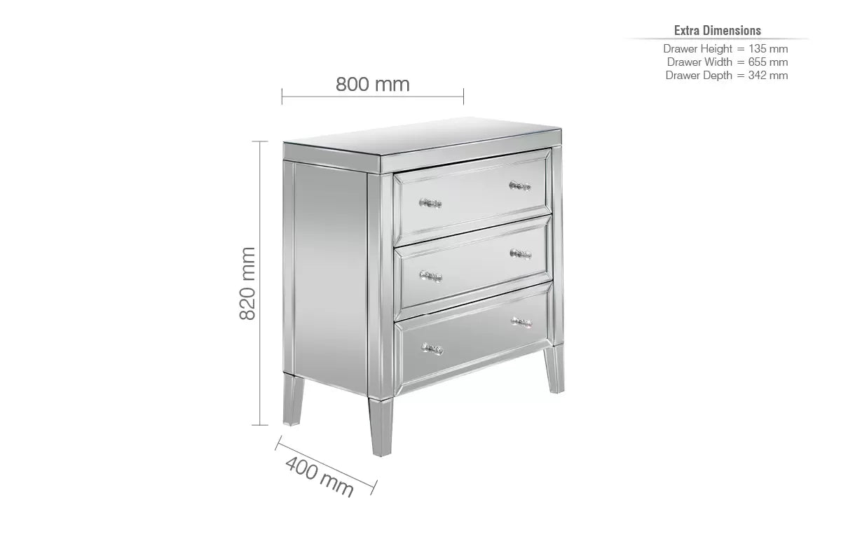 Valencia Mirrored 3 Drawer Chest