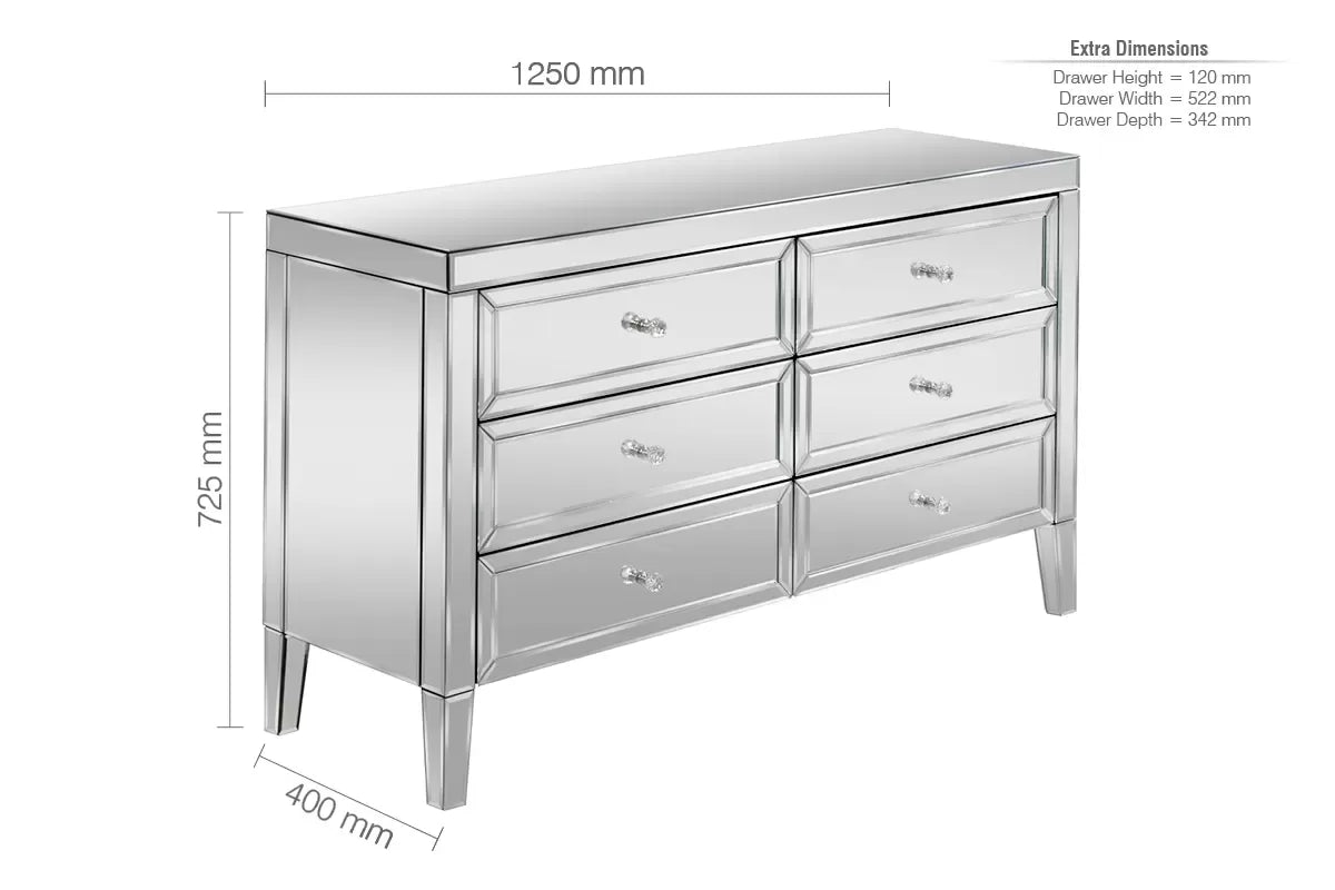 Valencia Mirrored 6 Drawer Chest