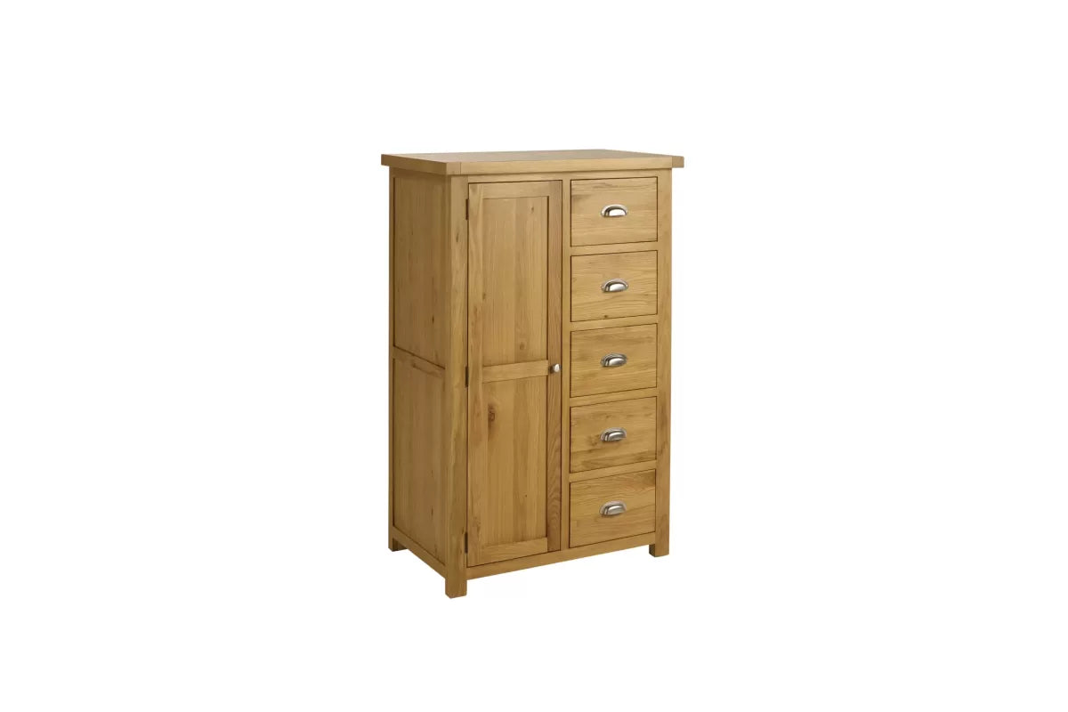 Woburn Oak 1 Door 5 Drawer Wardrobe