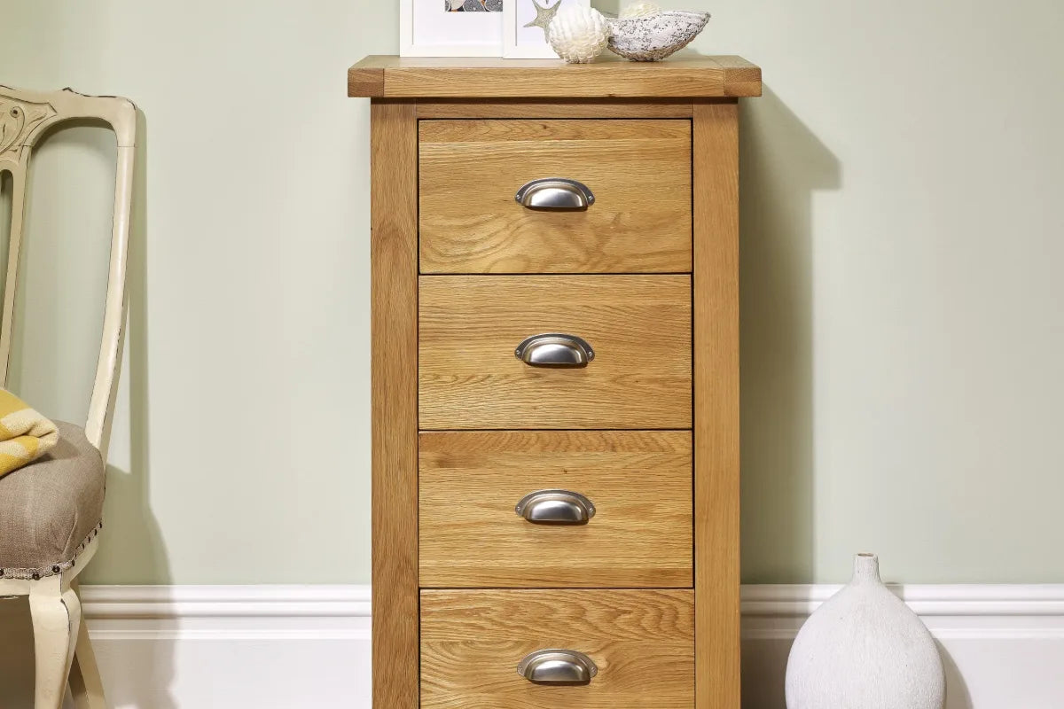 Woburn Oak 4 Drawer Narrow Chest