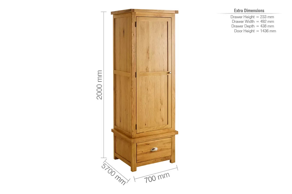 Woburn Oak 1 Door 1 Drawer Wardrobe