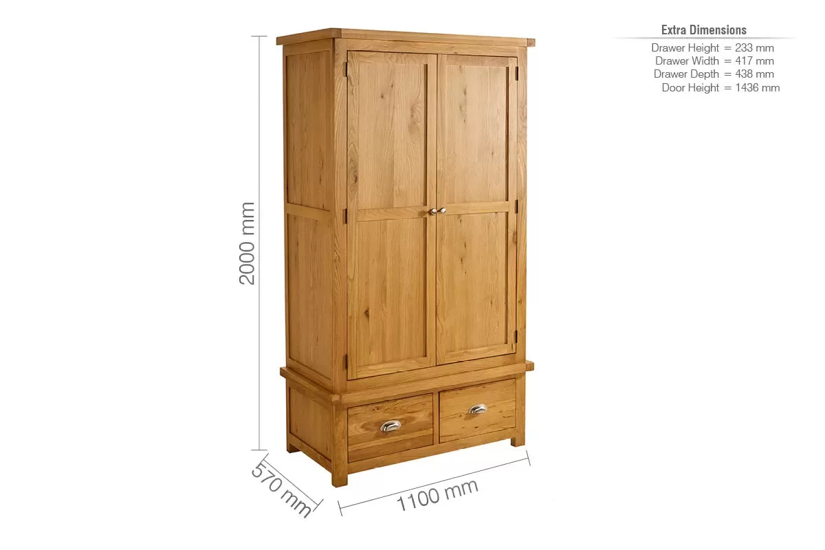 Woburn Oak 2 Door 2 Drawer Wardrobe