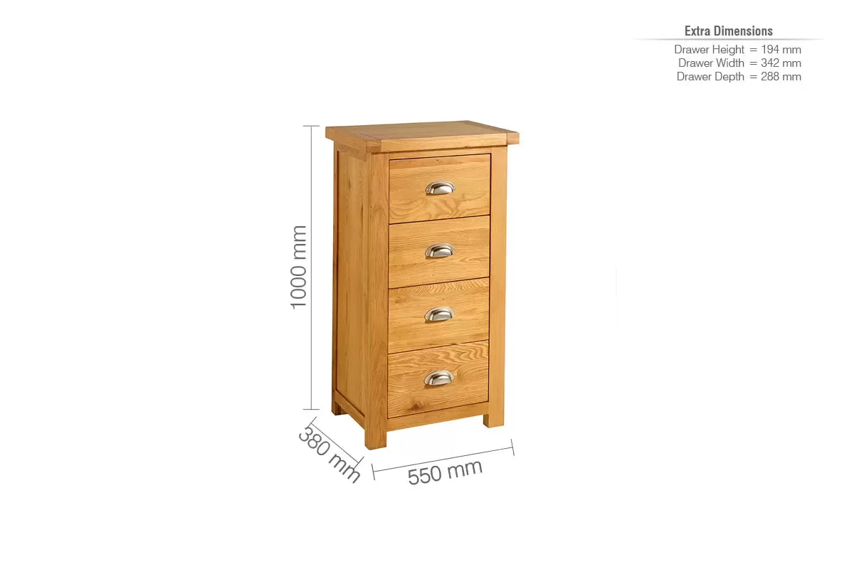 Woburn Oak 4 Drawer Narrow Chest