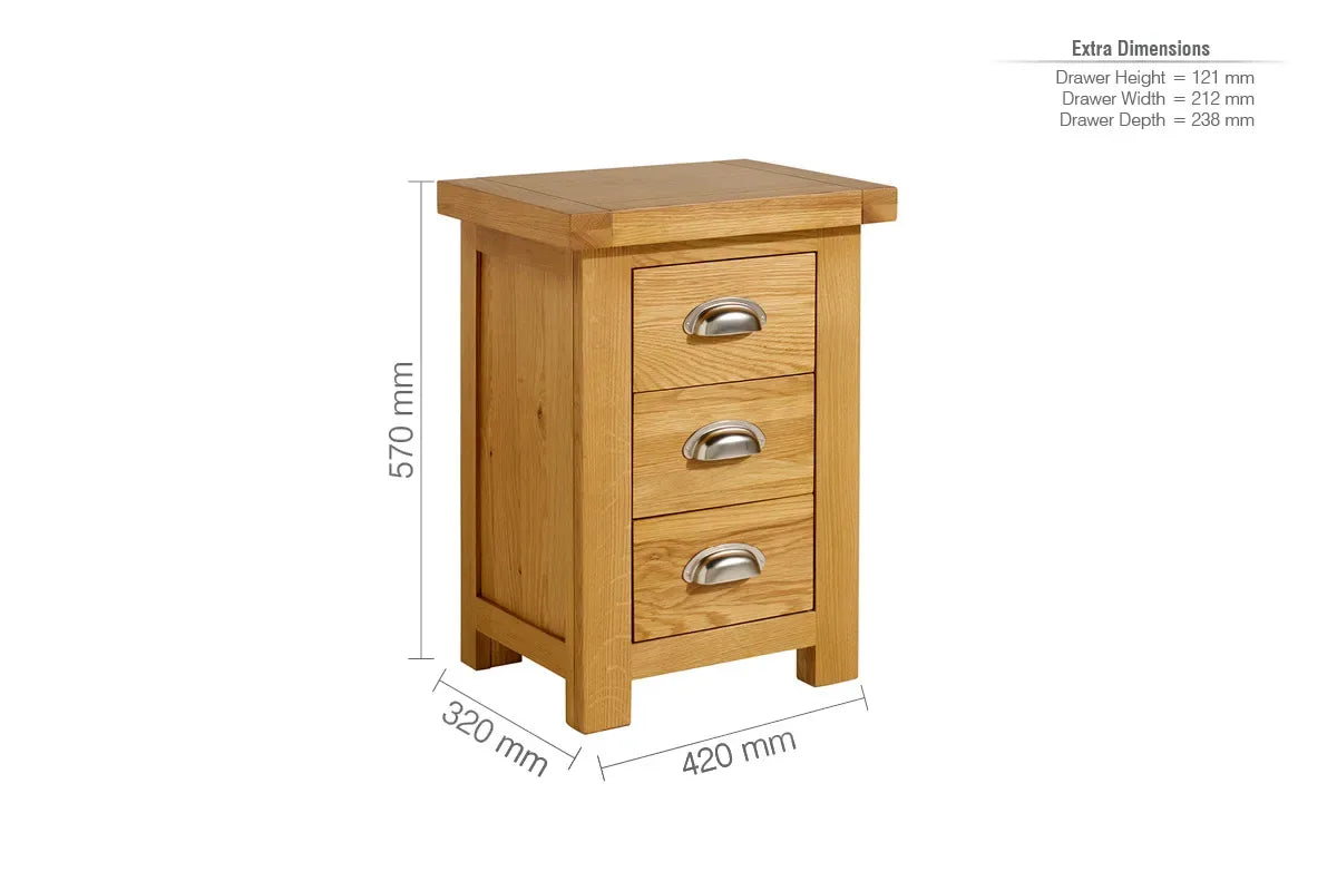 Woburn Small Oak 3 Drawer Bedside