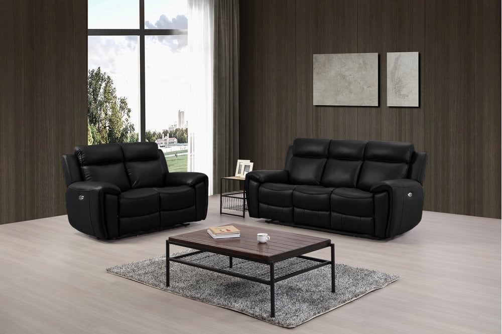 Annecy Genuine Leather Black Electric Power Recliner 3+2 Seater Sofa Set