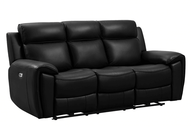 Annecy Genuine Leather Black Electric Power Recliner 3 Seater Sofa