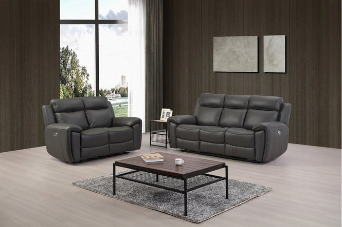 Annecy Genuine Leather Grey Electric Power Recliner 3+2 Seater Set