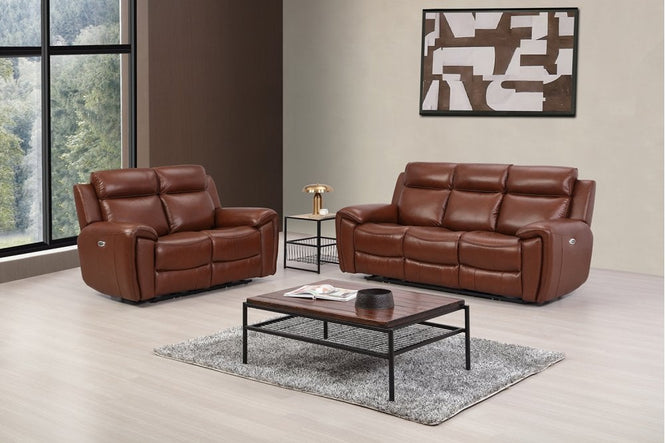 Annecy Genuine Leather Tan Electric Power Recliner 3+2 Seater Sofa Set