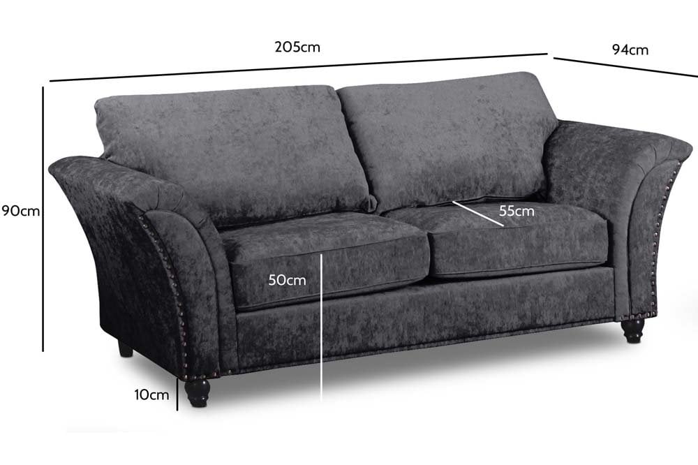 Canterbury Grey Fabric 3 Seater Sofa