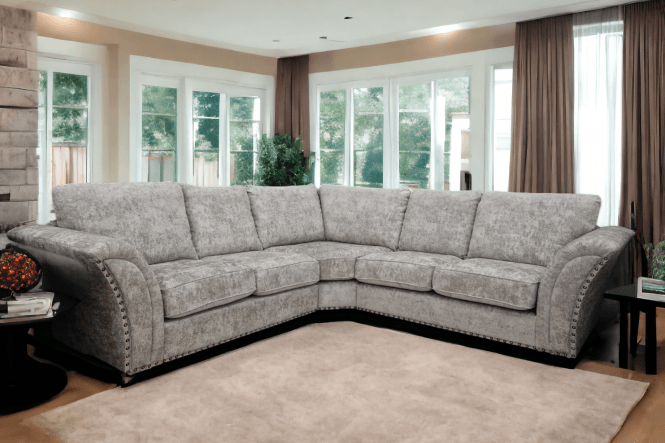 Canterbury Truffle Fabric High Back Corner Sofa